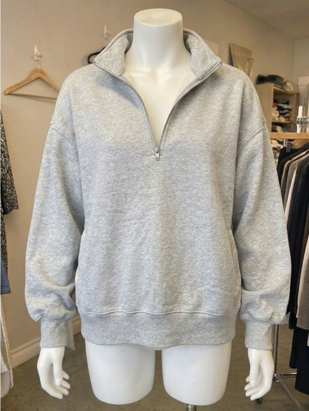 Aritzia Boyfriend Fit Light Grey Quarter-Zip Pullover Fleece Sweater Women XL